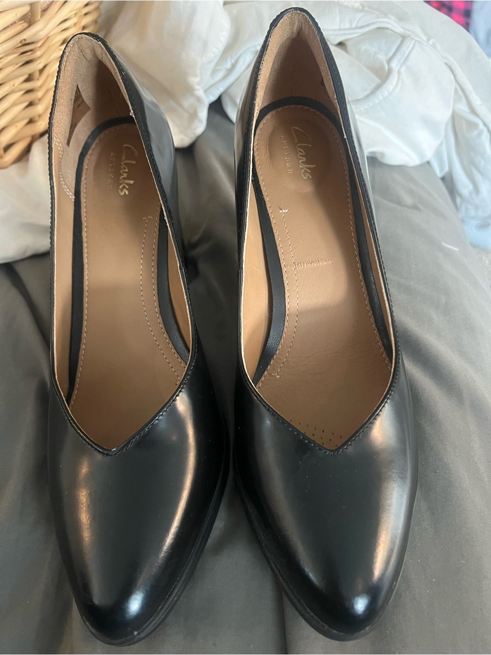 New Clarks Black Leather block heel
